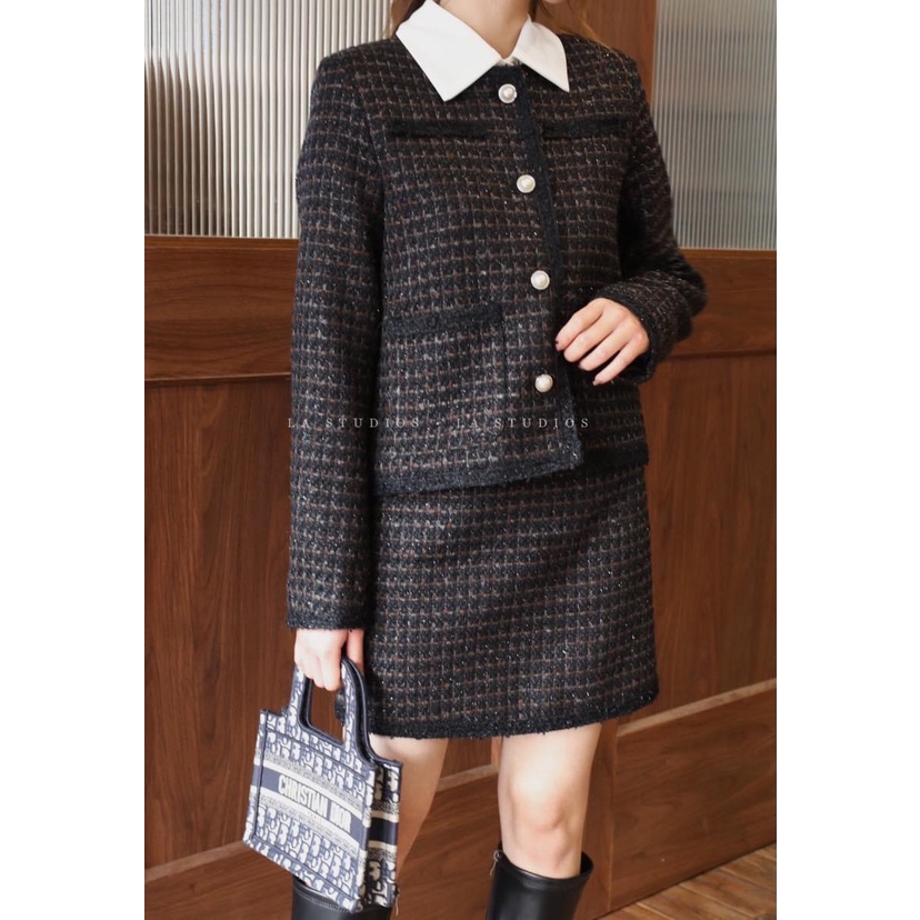 Set áo và chân váy dạ tweed Hàn Quốc