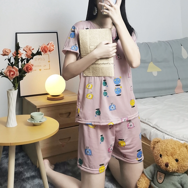 xiaohan korea summer short sleeve sleepwear sleeping wear female print loose Large size round neck nightwear sets women terno pajama | BigBuy360 - bigbuy360.vn