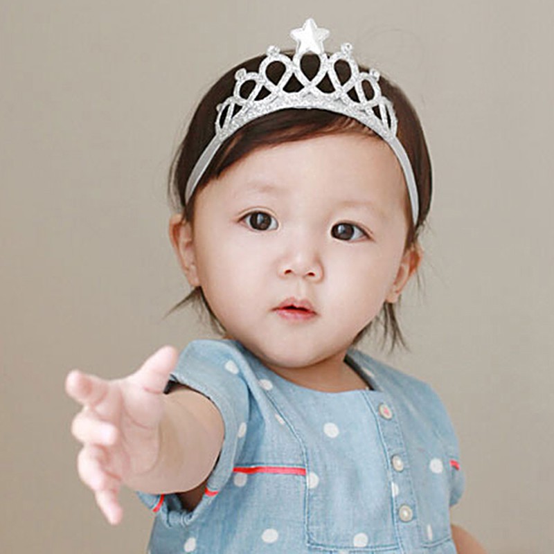 Băng đô cotton hình vương miện lấp lánh cho bé gái