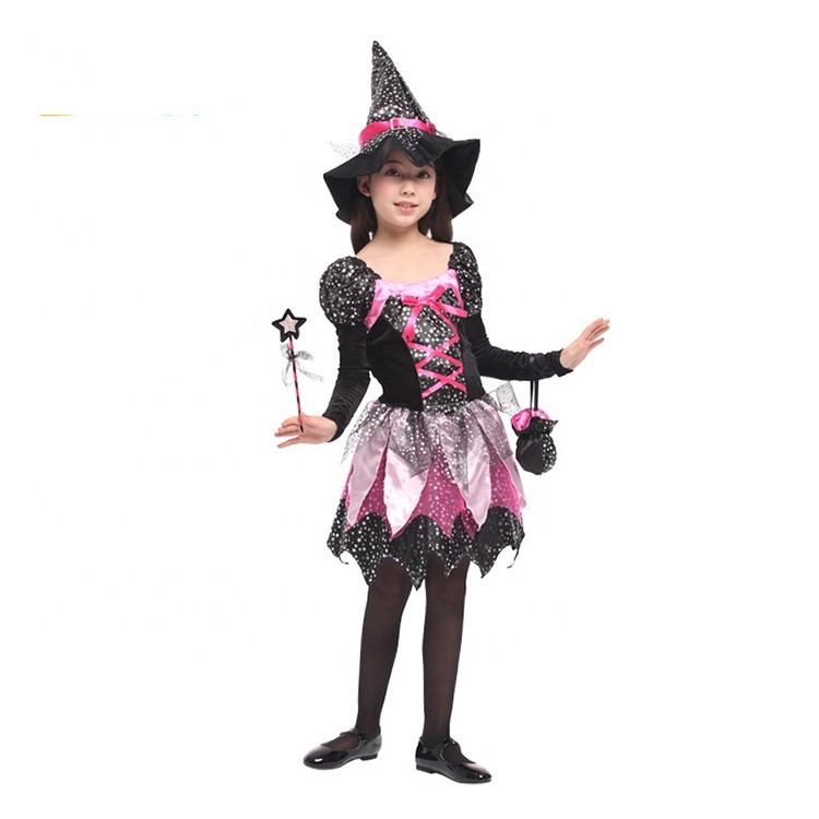 Hóa trang halloween váy đầm phù thủy kèm đủ phụ kiện kiểu tay dài họa tiết ánh sao
