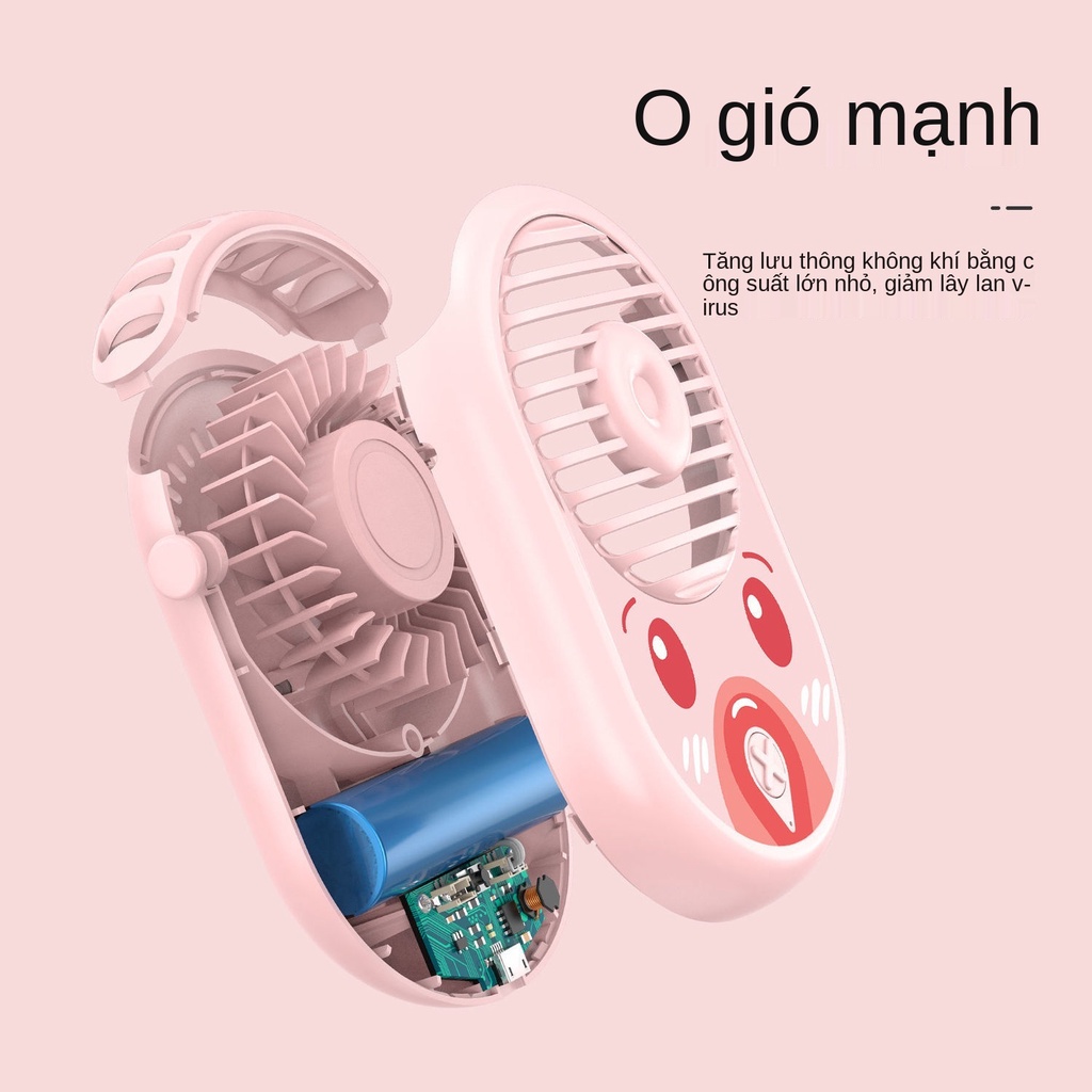 Quạt treo cổ usb siêu êm có thể sạc lại cầm tay nhỏ gọn dễ thương cho học sinh