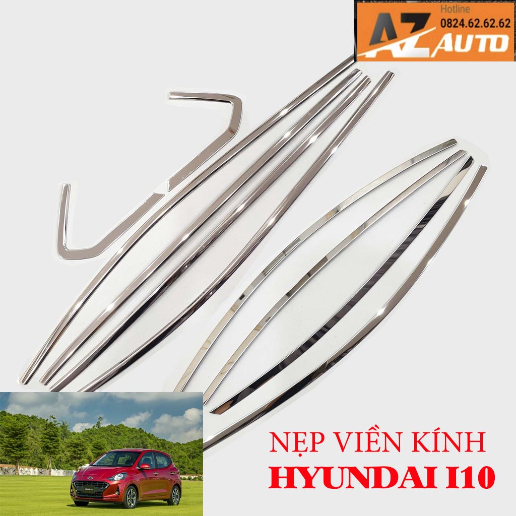 Nẹp viền chân kính, cong kính xe Hyundai Grand i10 2021-2023 chất liệu Inox sáng bóng