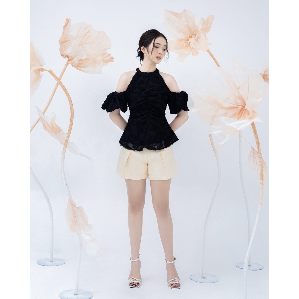 Quần short cạp cao tafta cao cấp khuy đá Allie Short