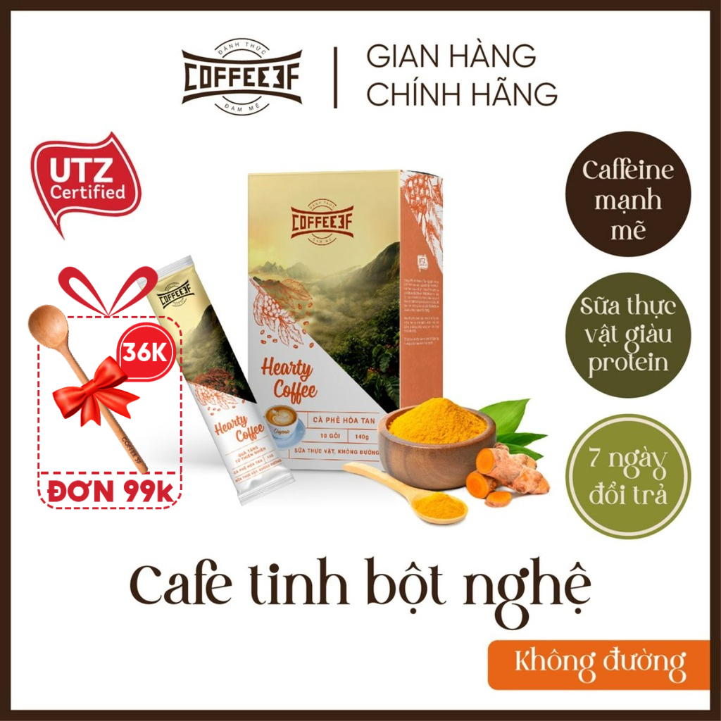 Cà phê hòa tan tinh bột nghệ chăm sóc sức khoẻ Hearty Coffee - Coffee 3F (Hộp 10 gói x 14g)