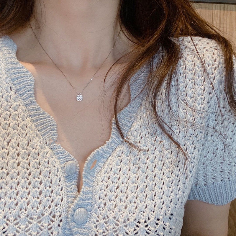 Vòng cổ Mặt Vuông Nhỏ Đính Đá Lấp Lánh Thời Trang Đơn Giản Cho Nữ