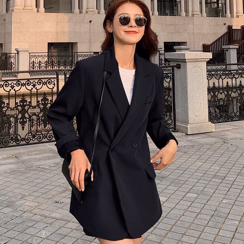 Áo Khoác Dáng Rộng Nhỏ Màu Xanh Dương Phong Cách Hàn Quốc Thời Trang Xuân Thu Hàng Mới