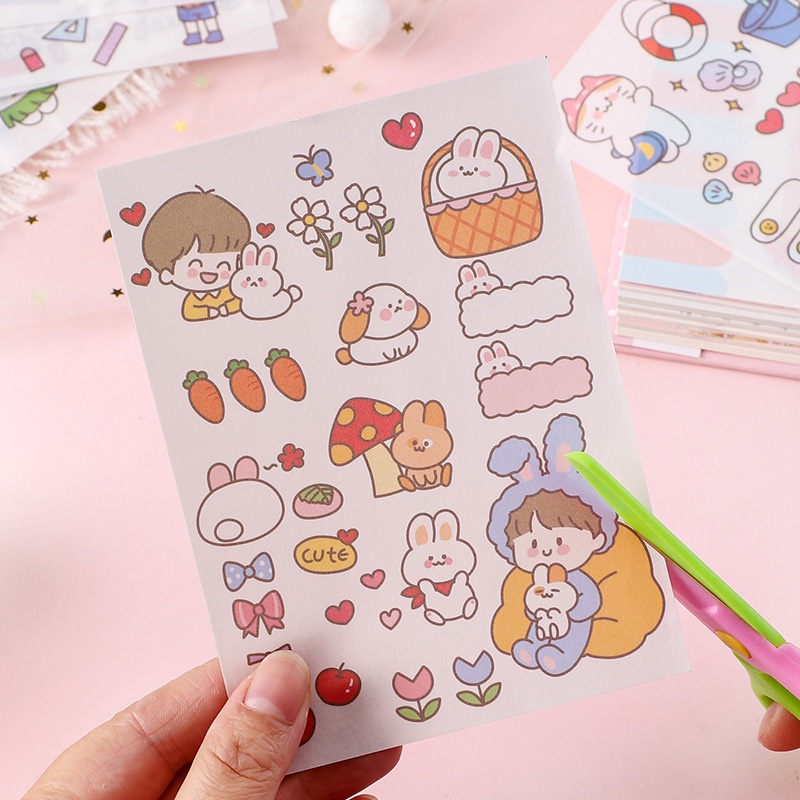 Miếng Dán Sticker Trang Trí Vở, Bình Nước, Điện Thoại, Đồ Vật Với Hoạ Tiết Đáng Yêu Phong Cách Nhật Bản( Bộ 5 Miếng)
