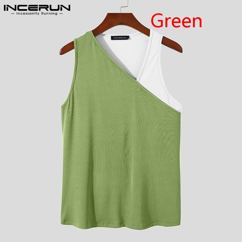 Áo ba lỗ INCERUN dáng ôm phối màu tương phản thời trang thường ngày cho nam