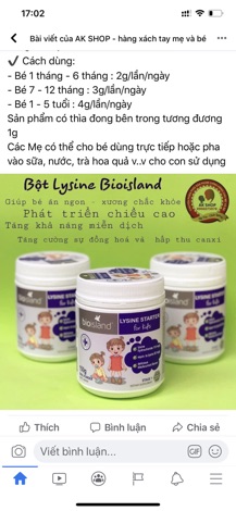 Lysine bột 150g bio island hàng chính hãng