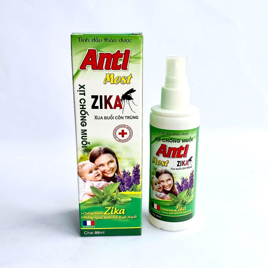 Xịt chống muỗi ANTI MOST ZIKA, xua đuổi côn trùng, tránh muỗi đốt cho bé yêu- chai 99ml