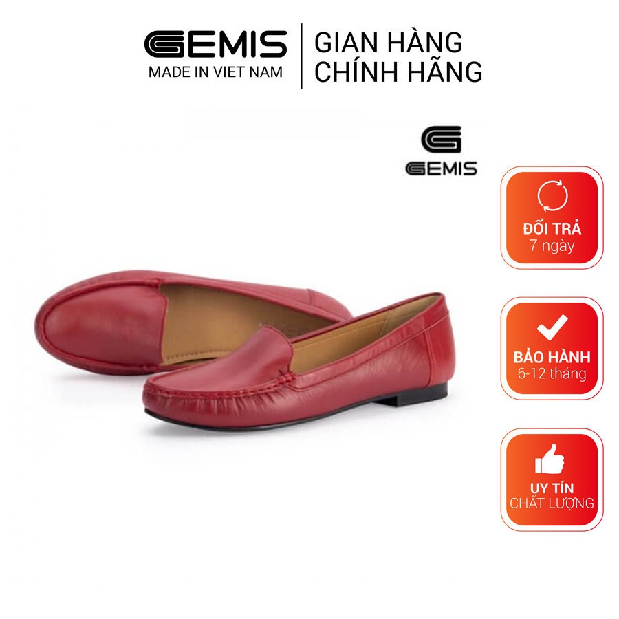 Giày mọi nữ da bò GEMIS - GM00173 Trắng/Đen/Đỏ