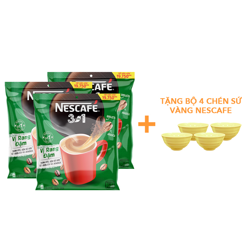 [TẶNG 4 CHÉN SỨ VÀNG] Cà phê hoà tan NESCAFÉ® 3IN1 VỊ RANG ĐẬM - công thức cải tiến - COMBO 3 bịch x 46 gói x 16g