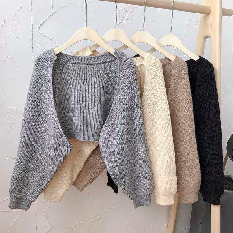 Áo khoác len cardigan Dáng Lửng không cúc.