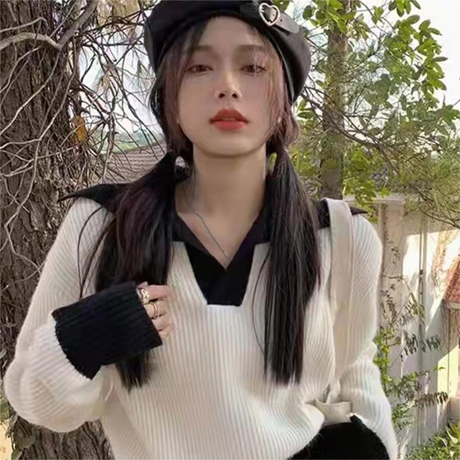 ZHELIHANGFEI Áo Len Tay Dài Form Rộng Lưng Cao Dễ Phối Đồ