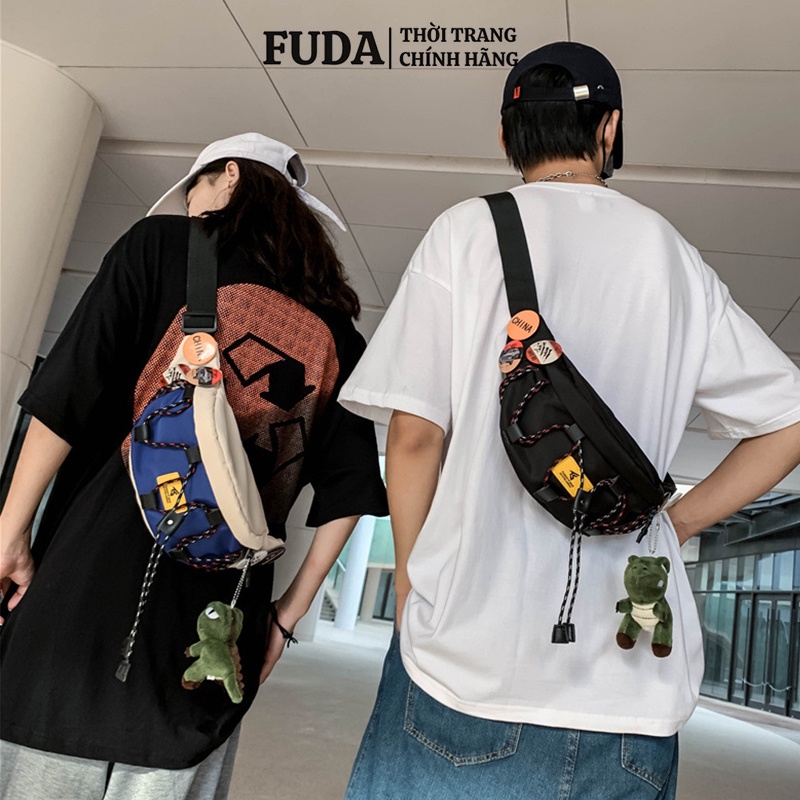 Túi bao tử nam nữ FUDA đeo chéo vải canvas cao cấp đi chơi thời trang đeo hông cá tính
