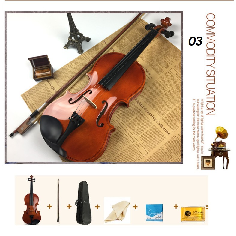 Đàn Violin ShangHai-0005893 dành cho Người Mới Học Size 4/4 Tặng Hộp đựng đàn cao cấp, sáp rosin, cây vĩ, khăn lau