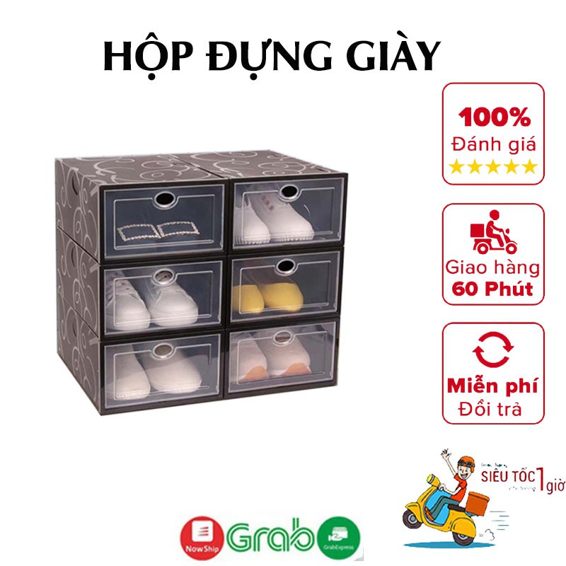 Hộp đựng giày dép nhựa cứng đen có hoa văn nắp nhựa cứng chịu lực lên tới 4kg đồ gia dụng Tachi Store