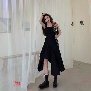 váy 2 dây đen dáng xoè eo Đan dây oze Hs