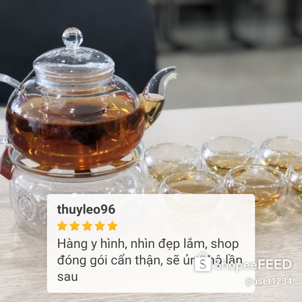 Combo 5 Bộ Ấm trà thủy tinh chịu nhiệt kèm đế nến Bình trà hoa cúc cao cấp 6 chén - Tiệc trà chiều