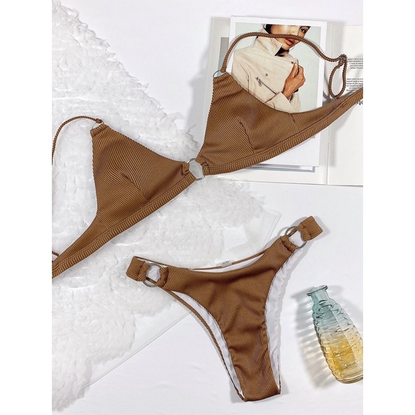 [BKN1250] &lt;ÂU&gt; SET BIKINI NÂU TÂY VẢI GÂN KHUY NGỰC