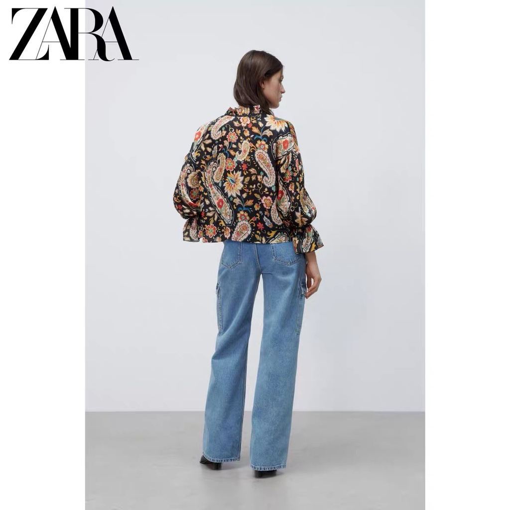 Zara Áo Sơ Mi In Họa Tiết Thắt Nơ Thời Trang Mùa Đông Cho Nữ