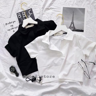 Áo Croptop Polo Trắng Và Đen Kèm Ảnh Thật