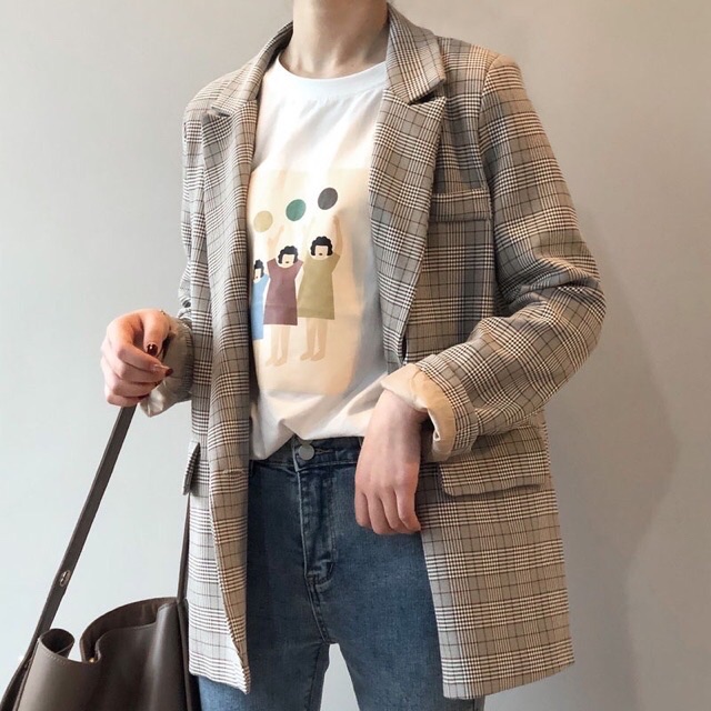 Áo blazer kẻ caro style Hàn hàng cao cấp loại 1