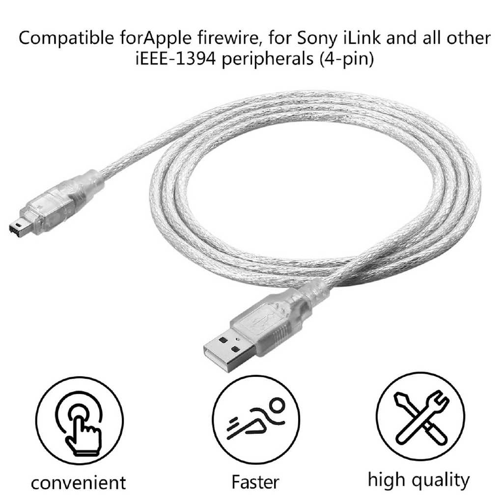 E 1.2m USB 2.0 Male To Firewire iEEE 1394 4 Pin Male iLink Adapter Cable