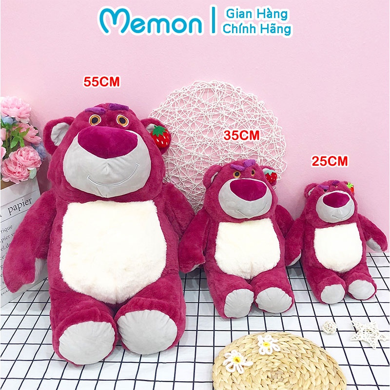 Gấu Bông Lotso Huggin Bear Lông Xù Tai Dâu Đứng Hồng Đậm Cao Cấp Memon