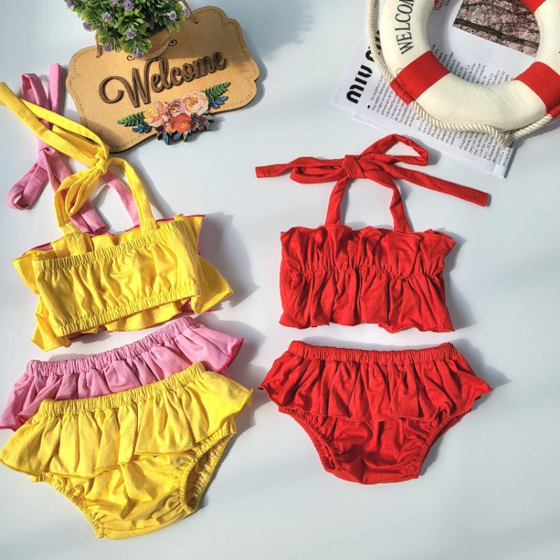 Bikini, đồ bơi, đồ đi biển cho bé gái, bé sơ sinh 3-15kg. Đồ bơi 2 mảnh nhiều màu