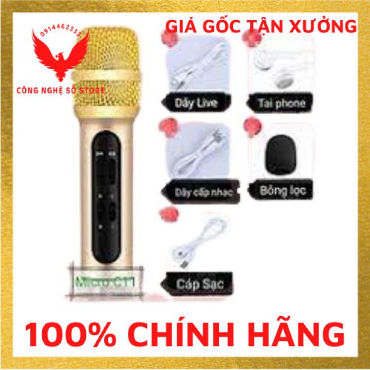 (Hàng có sẵn) Bộ Micro C11 Live Stream, Hát Karaoke Chuyên Nghiệp Mới, Đầy Đủ Phụ Kiện Tai Nghe, Cáp Sạc,