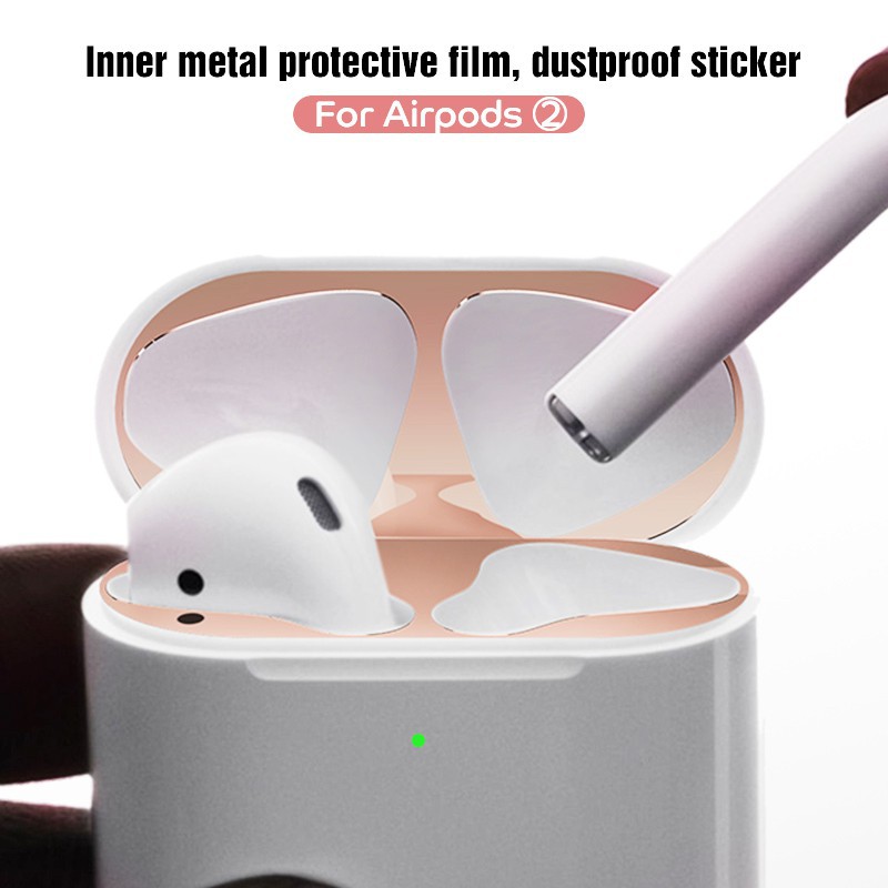 Miếng dán chống bụi bằng kim loại siêu mỏng tự dính cho hộp sạc tai nghe Apple AirPods 2
