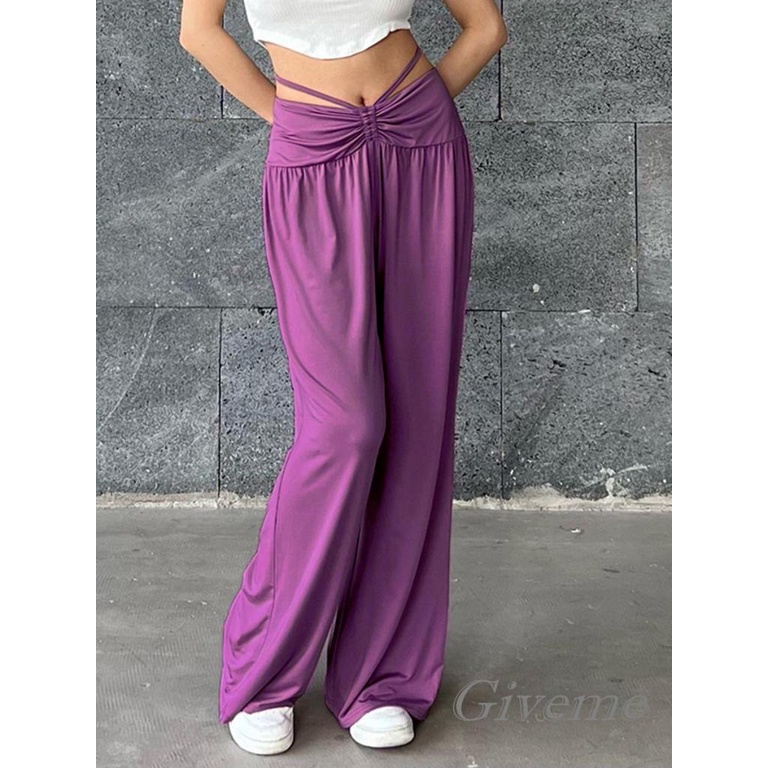 Quần Dài Lưng Cao Ống Rộng Màu Sắc Đơn Giản Cho Nữ