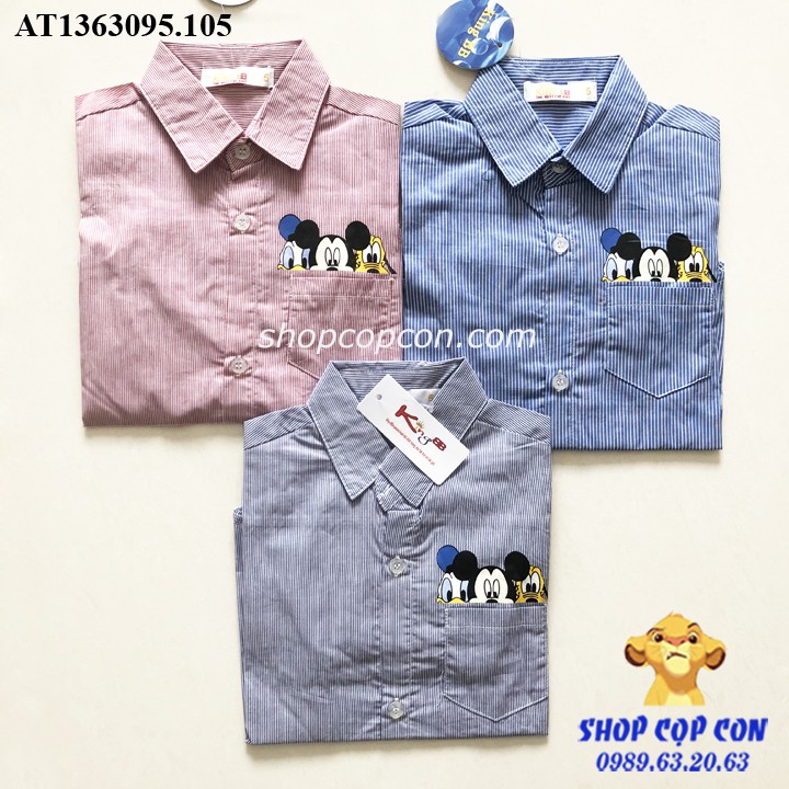Áo sơ mi tay dài sọc nhỏ in hình cho bé trai từ 12-42kg