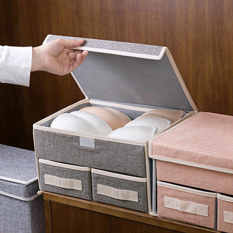 Double-Layer Storage Box Drawer Storage Box Foldable Home Underwear Storage Box (Pink Double Layer One Draw)