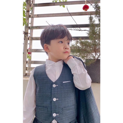 Bộ vest bé trai thiết kế rêu kẻ