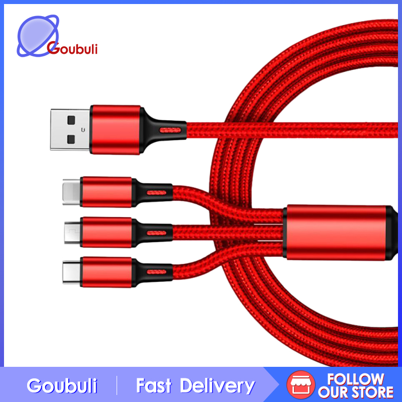 [Goubuli]3 in 1 Multi USB Phone Charging Sync Braided Cable for IPhone Android