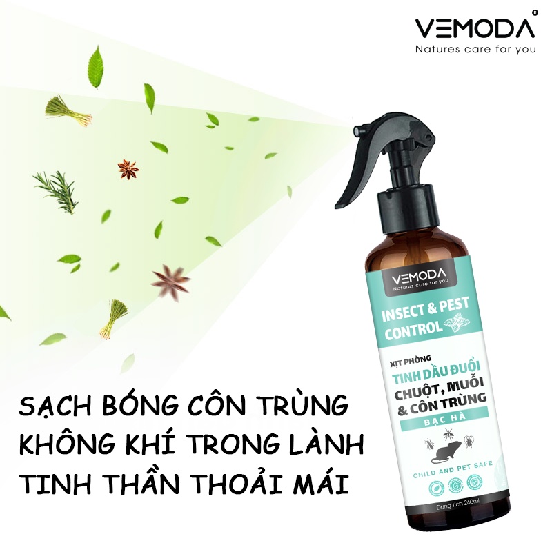 Bình xịt phòng tinh dầu Sả Chanh và Bạc Hà Vemoda thơm phòng đuổi muỗi hiệu quả