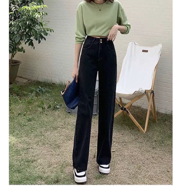 Quần jean bò ống suông rộng xuông nữ jeans cạp cao style jeanhot_123 ms02