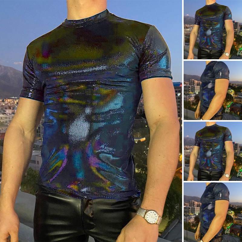 Áo Thun Nam Tay Ngắn Cổ Tròn Họa Tiết Phản Quang Thời Trang Mùa Hè Có Size S-5XL
