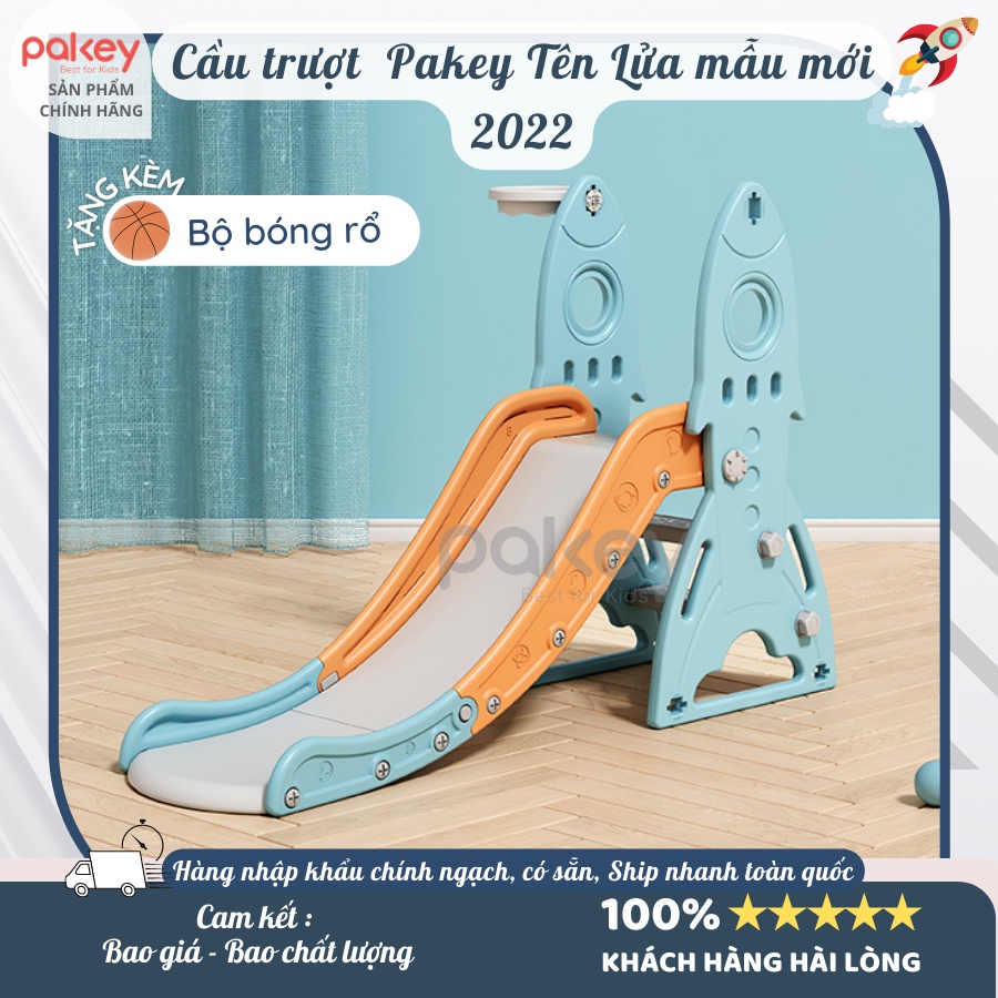 Cầu trượt cho bé PAKEY hình Ten Lửa, Chịu tải lên tới 60kg TẶNG KÈM Bộ bóng rổ sẵn 2 màu cho bé