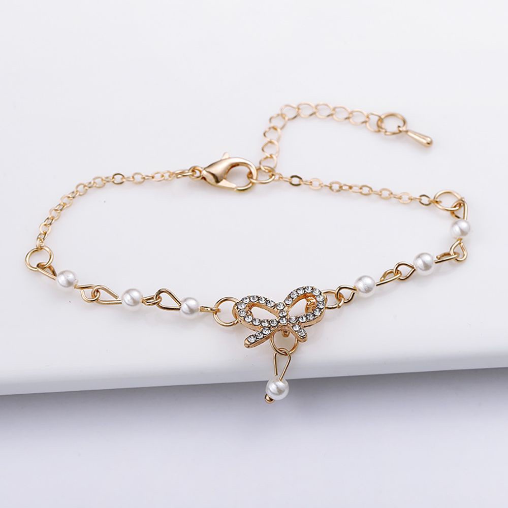 Vòng Tay Hình Nơ Đính Ngọc Trai Bằng Hợp Kim Phong Cách Hàn Quốc Thời Trang