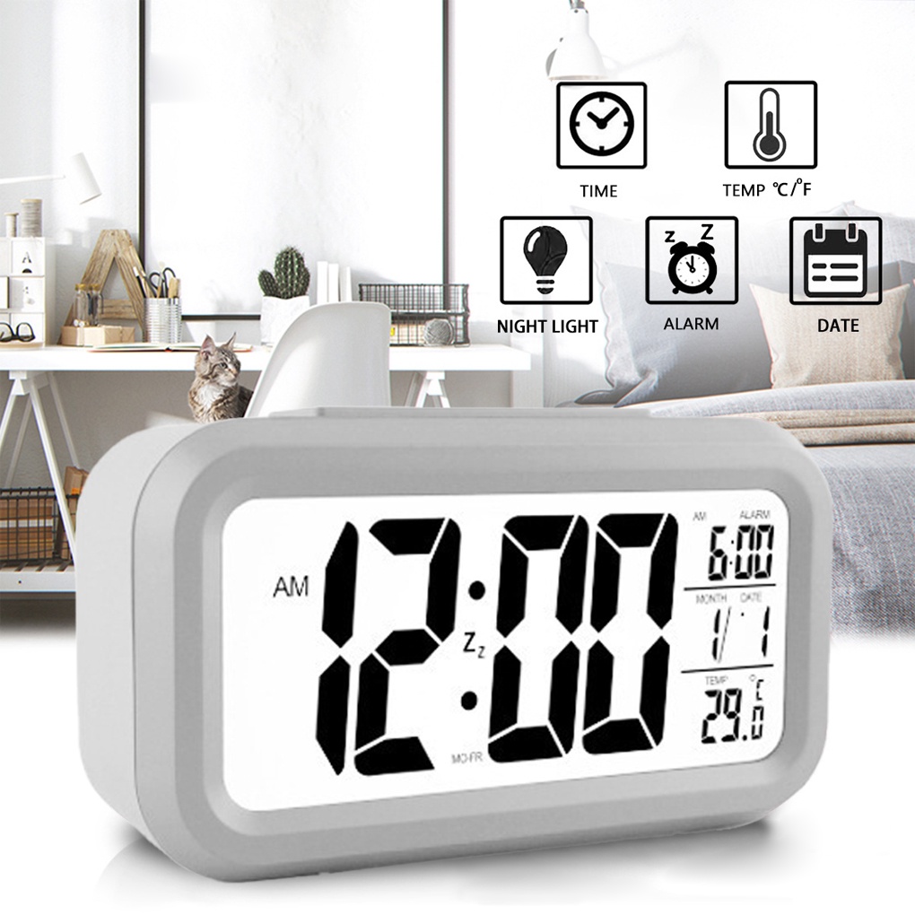 [Kitch]Table Alarm Clock Digital Display Bedroom Temperature Sensor Thermometer Backlight Calendar Portable Snooze