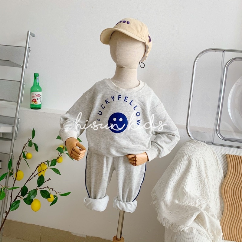 Bộ nỉ bông ghi hisun cho bé gái size từ 15-22cân