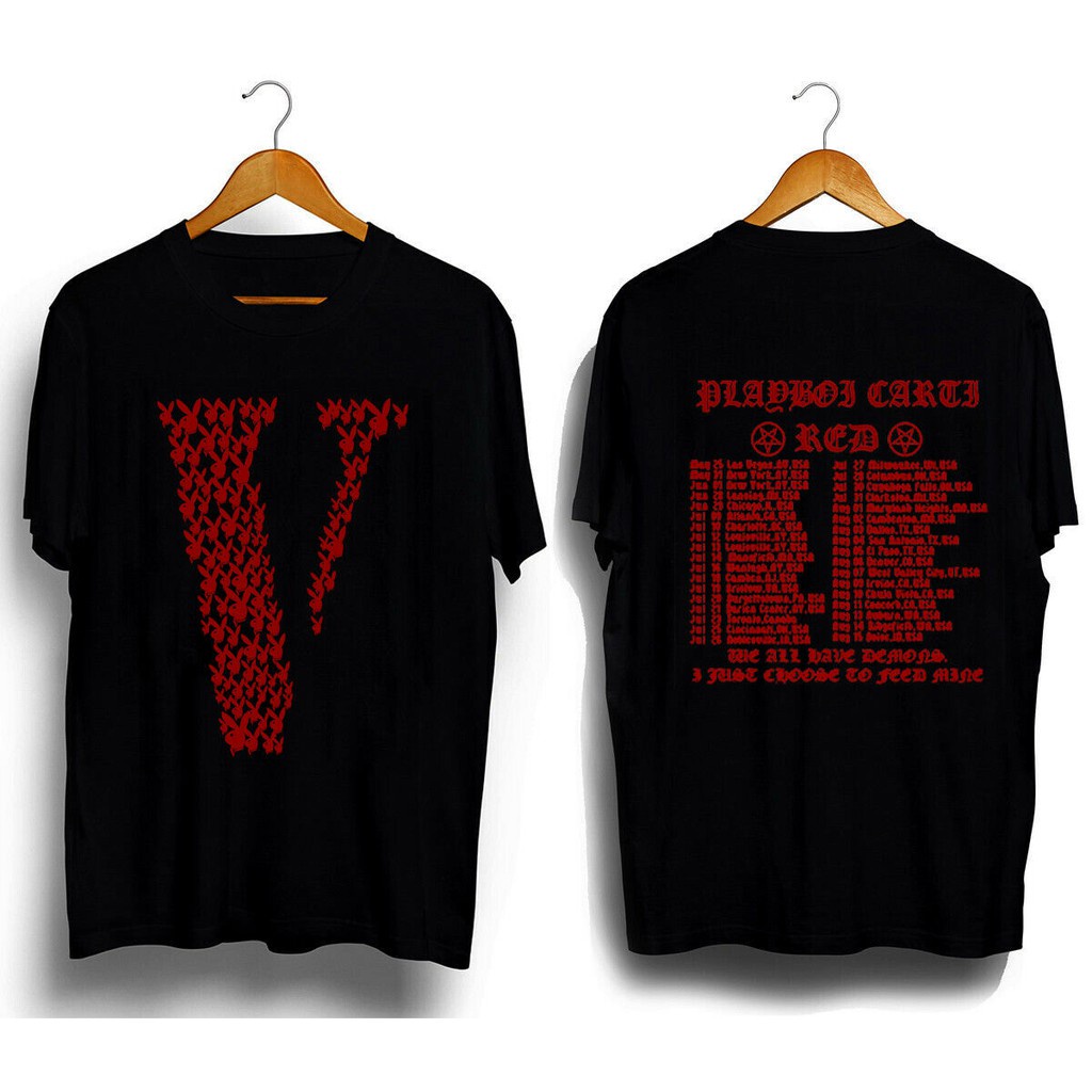 GILDAN Áo Thun Playboi Carti Vlone Die Lit Red We Have Demons Thời Trang