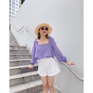 Thanh lý Áo croptop cổ viền bèo có ảnh thật