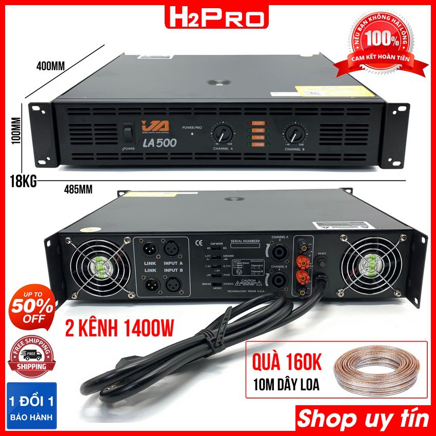 Cục đẩy công suất JA LA500 H2Pro, 1400W, 20 sò lớn TOSHIBA, nguồn xuyến, cục đẩy 2 kênh chính hãng cho âm thanh rõ nét