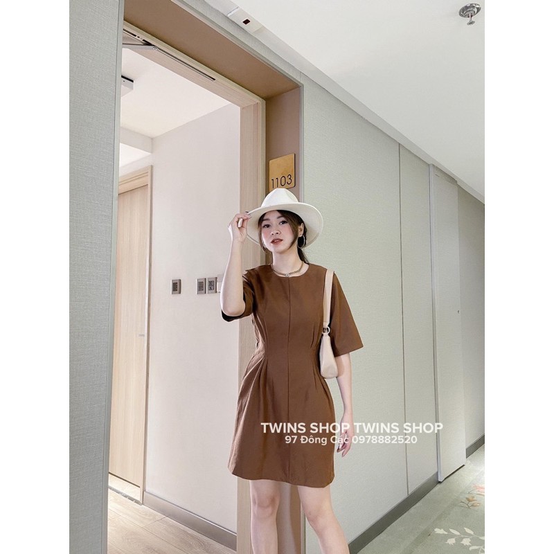 Váy dạ nâu dúm eo 5302