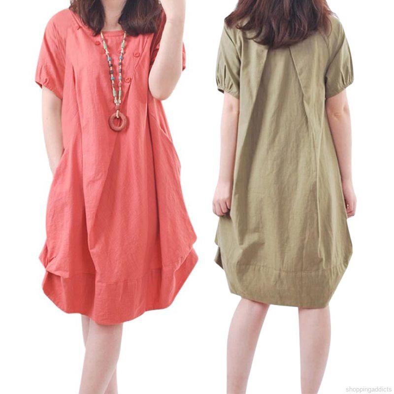 Đầm maxi vải lanh phong cách vintage size S-2XL