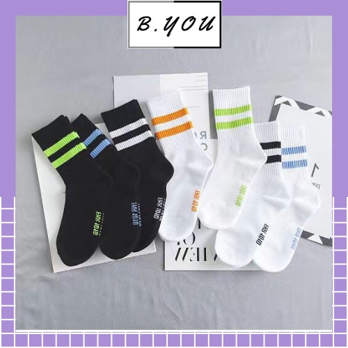 Tất cao cổ nam nữ nhiều màu thể thao trắng đen co dãn thấm hút mồ hôi